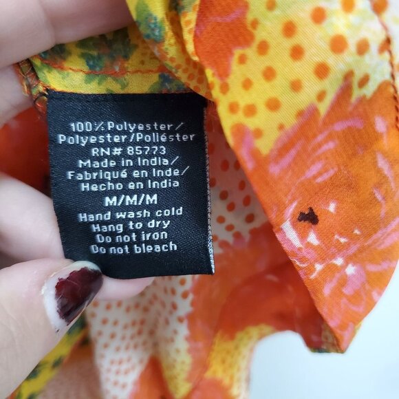 O'Neill Women's Orange Multi Boho Mixed Media Semi Sheer High-Low Top Size M - Picture 3 of 4